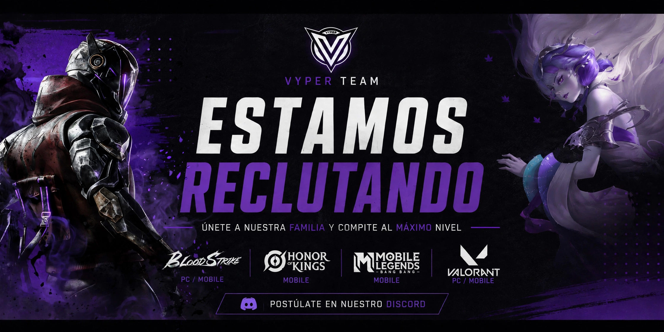 Vyper Team está reclutando miembros para BloodStrike, Honor of Kings, Mobile Legends y Valorant.